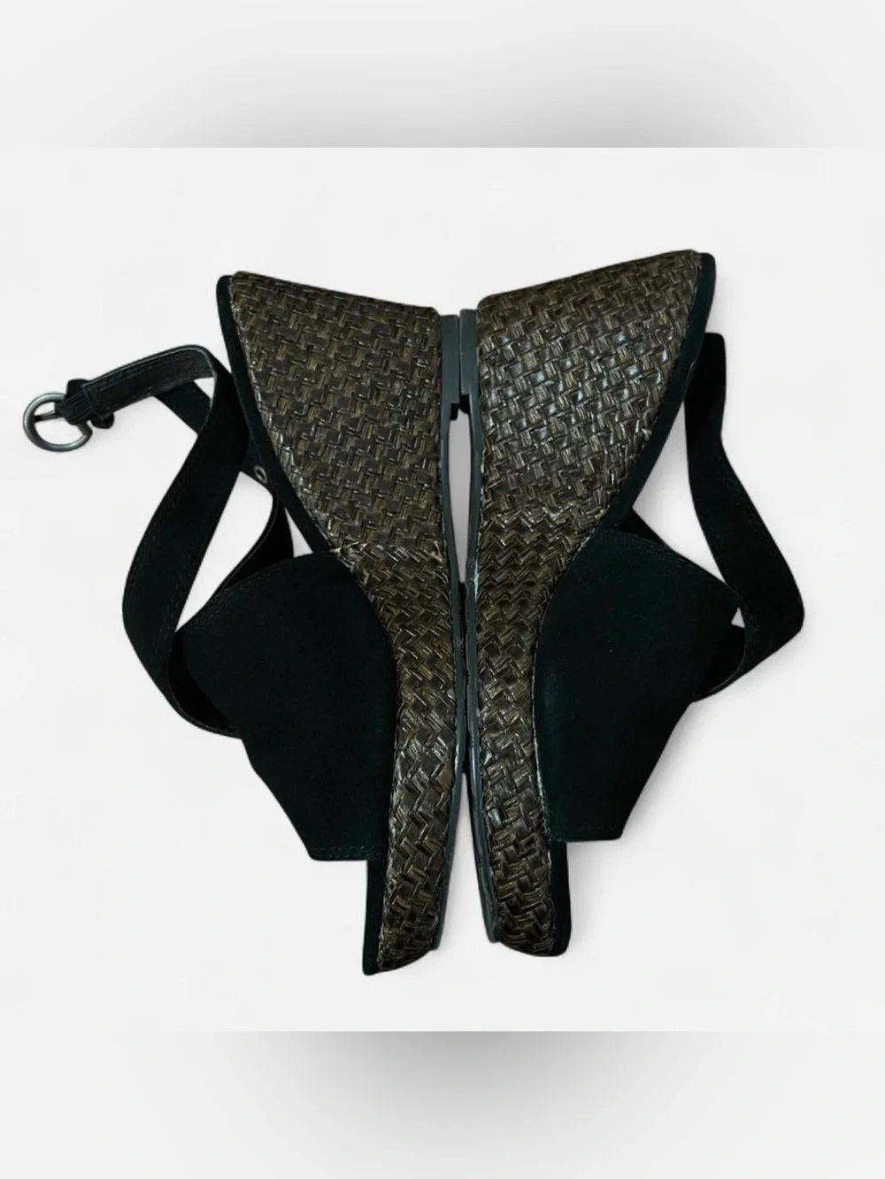 Matisse Black Suede Wedge Sandals with Woven Platform